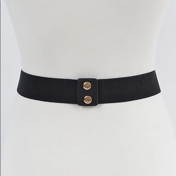 Chunky Black & Gold Metal Elastic Statement Belt - Picture 2 of 4